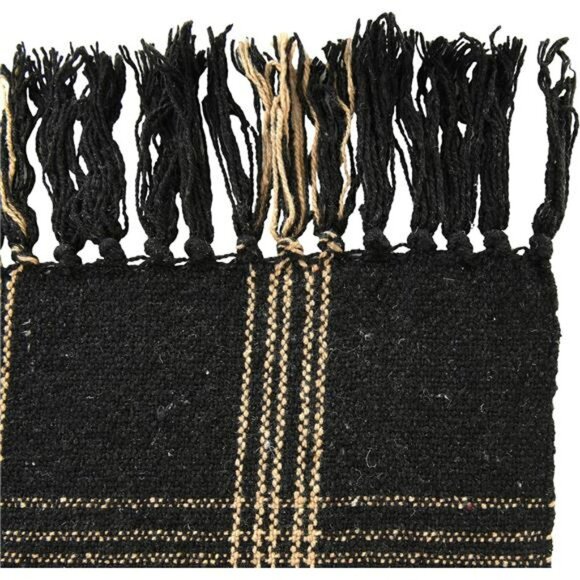 Plaid woven cotton throw blanket black tan fringe farmhouse rustic home decor 60 - Picture 6 of 8